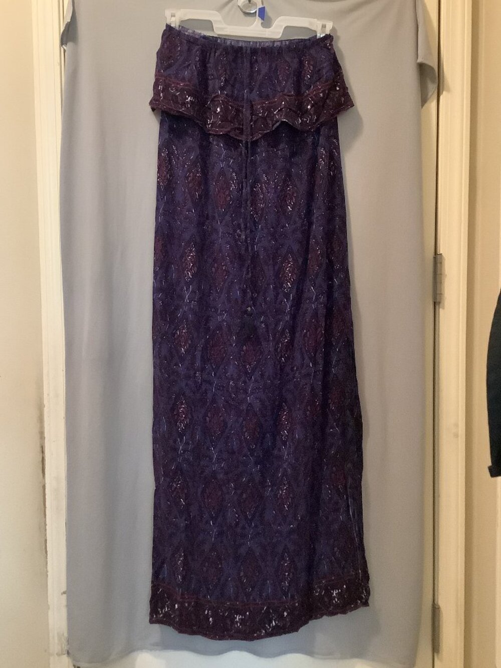 Vintage Forever 21 Purple Printed Strapless Flowing Maxi Dress Size S